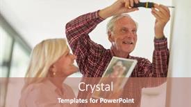  Presentation with seniors - Presentation theme having happy-seniors-couple-with-screwdriver background and a coral colored foreground