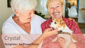  Presentation with therapy dog - Presentation theme consisting of happy-seniors-have-fun background and a coral colored foreground