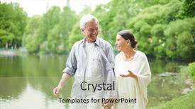  Presentation with active seniors senior e - Presentation theme having happy seniors taking walk along background and a mint green colored foreground