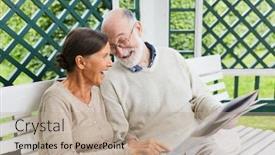  Presentation with route - Beautiful presentation theme featuring happy seniors with map discussing their journey route in park backdrop and a mint green colored foreground