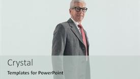  Presentation with glasses - PPT theme enhanced with happy-senor-businessman-with-glasses background and a light gray colored foreground