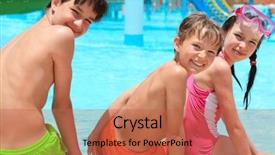  Presentation with siblings - PPT theme consisting of happy siblings by pool background and a red colored foreground