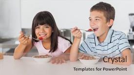  Presentation with breakfast children - Audience pleasing PPT layouts consisting of ecology - white clouds and old road backdrop and a mint green colored foreground.