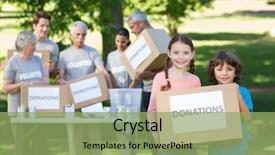  Presentation with siblings - Colorful theme enhanced with happy siblings holding donation box backdrop and a seafoam green colored foreground