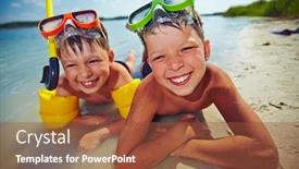  Presentation with siblings - Cool new presentation theme with happy-siblings-in-goggles-looking backdrop and a tawny brown colored foreground
