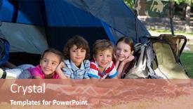  Presentation with siblings - Colorful PPT layouts enhanced with happy siblings on a camping trip on a sunny day backdrop and a coral colored foreground