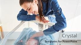  Presentation with sleeping baby - Slide set enhanced with happy-single-mother-lovingly-caresses background and a  colored foreground