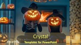  Presentation with kids candy - Slides having happy-sisters-on-halloween-funny background and a tawny brown colored foreground