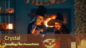  Presentation with kids candy - Presentation enhanced with happy-sisters-on-halloween-funny background and a tawny brown colored foreground