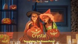  Presentation with kids candy - Presentation featuring happy-sisters-on-halloween-funny background and a tawny brown colored foreground