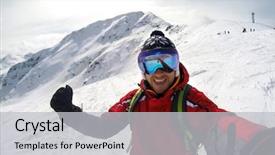  Presentation with couples on the mountain - Audience pleasing theme consisting of happy skier in winter ambience backdrop and a light gray colored foreground