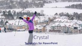  Presentation with winter sports - Audience pleasing presentation design consisting of happy-skier-with-arms-up backdrop and a sky blue colored foreground