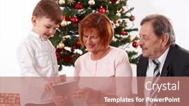  Presentation with grandparents - PPT theme featuring happy-small-boy-with-grandparents background and a coral colored foreground