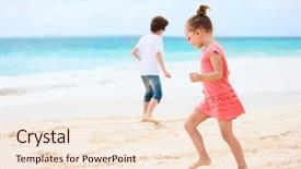  Presentation with happy kids - Audience pleasing PPT layouts consisting of happy small kids having fun at tropical beach backdrop and a lemonade colored foreground