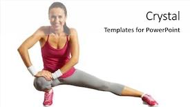  Presentation with kids doing science - PPT theme featuring happy smileys - smiley young sportswoman doing stretching background and a white colored foreground