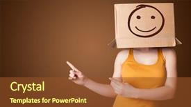  Presentation with cardboard - Colorful presentation design enhanced with happy smileys - young girl standing and gesturing backdrop and a tawny brown colored foreground