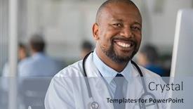  Presentation with black nurse - Beautiful theme featuring happy-smiling-african-doctor-looking backdrop and a light blue colored foreground