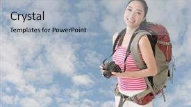  Presentation with blue sky - Cool new PPT theme with happy-smiling-asian-young-female backdrop and a light blue colored foreground