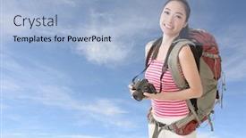  Presentation with blue sky - Cool new slide set with happy-smiling-asian-young-female backdrop and a light blue colored foreground