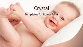  Presentation with happy baby - PPT theme with happy smiling baby on bed background and a lemonade colored foreground