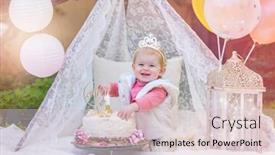  Presentation with happy birthday baby - Audience pleasing PPT theme consisting of happy-smiling-baby-with-cake backdrop and a lemonade colored foreground