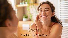  Presentation with beauty cosmetic - PPT theme featuring happy-smiling-beautiful-girl-cleaning background and a coral colored foreground