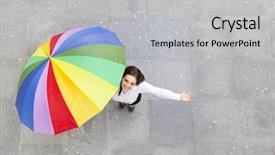  Presentation with multicolor - Presentation theme with woman holding a multicolor umbrella background and a light gray colored foreground