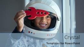  Presentation with rocket - Presentation design consisting of happy-smiling-boy-wearing background and a light blue colored foreground