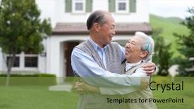  Presentation with elderly asian - Theme featuring happy smiling chinese elderly couple background and a tawny brown colored foreground