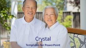  Presentation with elderly asian - Slides with happy smiling chinese elderly sitting background and a sky blue colored foreground