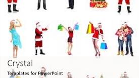 Presentation with gifts - Cool new slide set with happy smiling christmas people with gifts collage isolated white background backdrop and a sky blue colored foreground