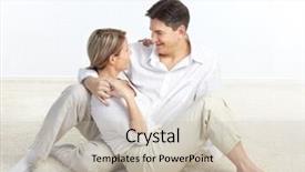  Presentation with carpet - Presentation theme enhanced with happy smiling couple in love sitting on the carpet background and a soft green colored foreground