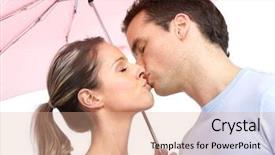  Presentation with under umbrella - Colorful PPT theme enhanced with happy smiling couple under a pink umbrella backdrop and a coral colored foreground