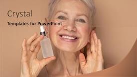  Presentation with essence - Presentation enhanced with happy-smiling-elderly-attractive-woman background and a coral colored foreground