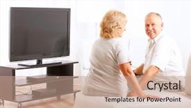  Presentation with elderly home - Cool new slides with happy smiling elderly couple watching tv at home backdrop and a coral colored foreground