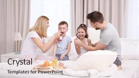  Presentation with college education happy smiling - Beautiful PPT layouts featuring happy smiling family having breakfast backdrop and a lemonade colored foreground