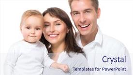  Presentation with sad child parents arguing - Theme enhanced with happy smiling family portrait isolated background and a sky blue colored foreground