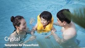  Presentation with pool restaurant family - PPT theme having happy smiling family teaching son background and a seafoam green colored foreground