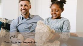  Presentation with father - Slides with happy-smiling-father-sitting background and a coral colored foreground