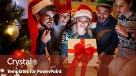  Presentation with christmas magic - Cool new PPT layouts with happy smiling friends opening magic backdrop and a tawny brown colored foreground
