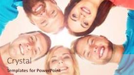  Presentation with together - Amazing PPT theme having happy-smiling-friends-standing-together backdrop and a lemonade colored foreground