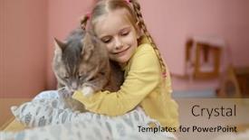  Presentation with animal shelter - PPT theme with happy-smiling-girl-petting-fluffy background and a coral colored foreground