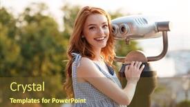  Presentation with telescope - PPT theme with outdoors with a city view background and a tawny brown colored foreground