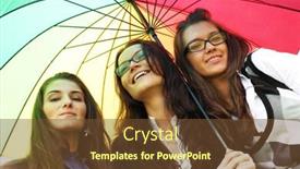  Presentation with under umbrella - PPT layouts featuring happy smiling girlfriends stay under colourful umbrella background and a tawny brown colored foreground