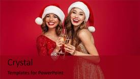  Presentation with christmas red - Slide set with happy smiling girls in christmas background and a crimson colored foreground