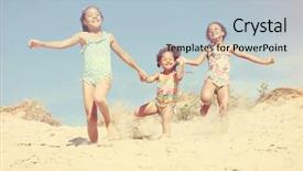  Presentation with girls running - Beautiful presentation theme featuring happy smiling girls running down backdrop and a light blue colored foreground