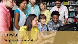  Presentation with international education - PPT layouts with happy smiling international students background and a yellow colored foreground