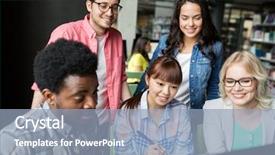  Presentation with international education - Slides featuring happy smiling international students background and a light blue colored foreground