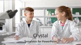  Presentation with children talking - Presentation design enhanced with happy smiling kids with workbook background and a light gray colored foreground