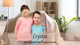  Presentation with kids room children smile - Colorful slide set enhanced with happy smiling little girls hugging backdrop and a coral colored foreground